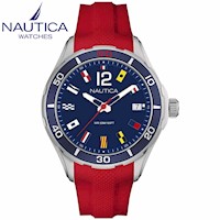 Reloj Nautica NST 1 NAPNSI803 Para Hombre Fecha Correa Silicona Rojo Dial Azul